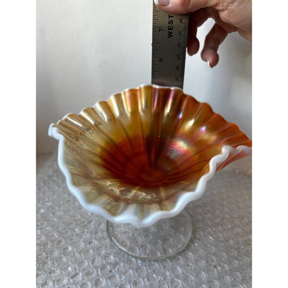 Dugan Opalescent Beaded Panels Open Stemmed Carnival Glass Compote Dish Antique - Picture 5 of 9